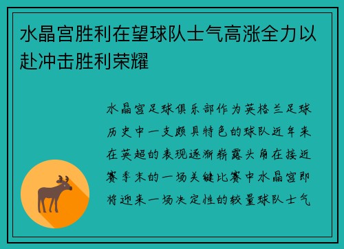 水晶宫胜利在望球队士气高涨全力以赴冲击胜利荣耀