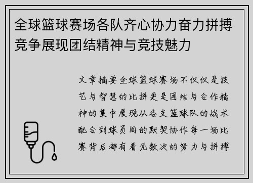全球篮球赛场各队齐心协力奋力拼搏竞争展现团结精神与竞技魅力